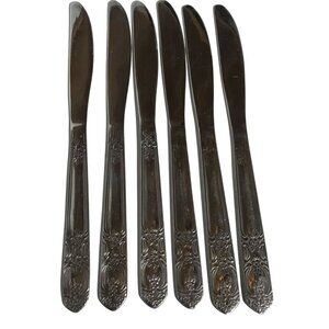 Vintage Silver-Plated Dinner Knives Set Of 6 With Ornate Floral Handles